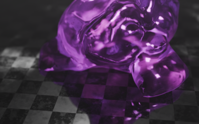 Purple Gummy Suzanne Asploding in Blender